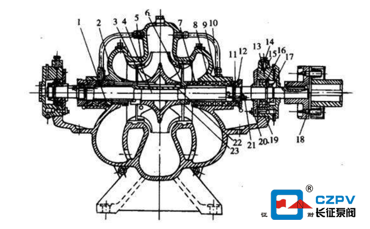 單級(jí)雙吸離心泵的結(jié)構(gòu)圖